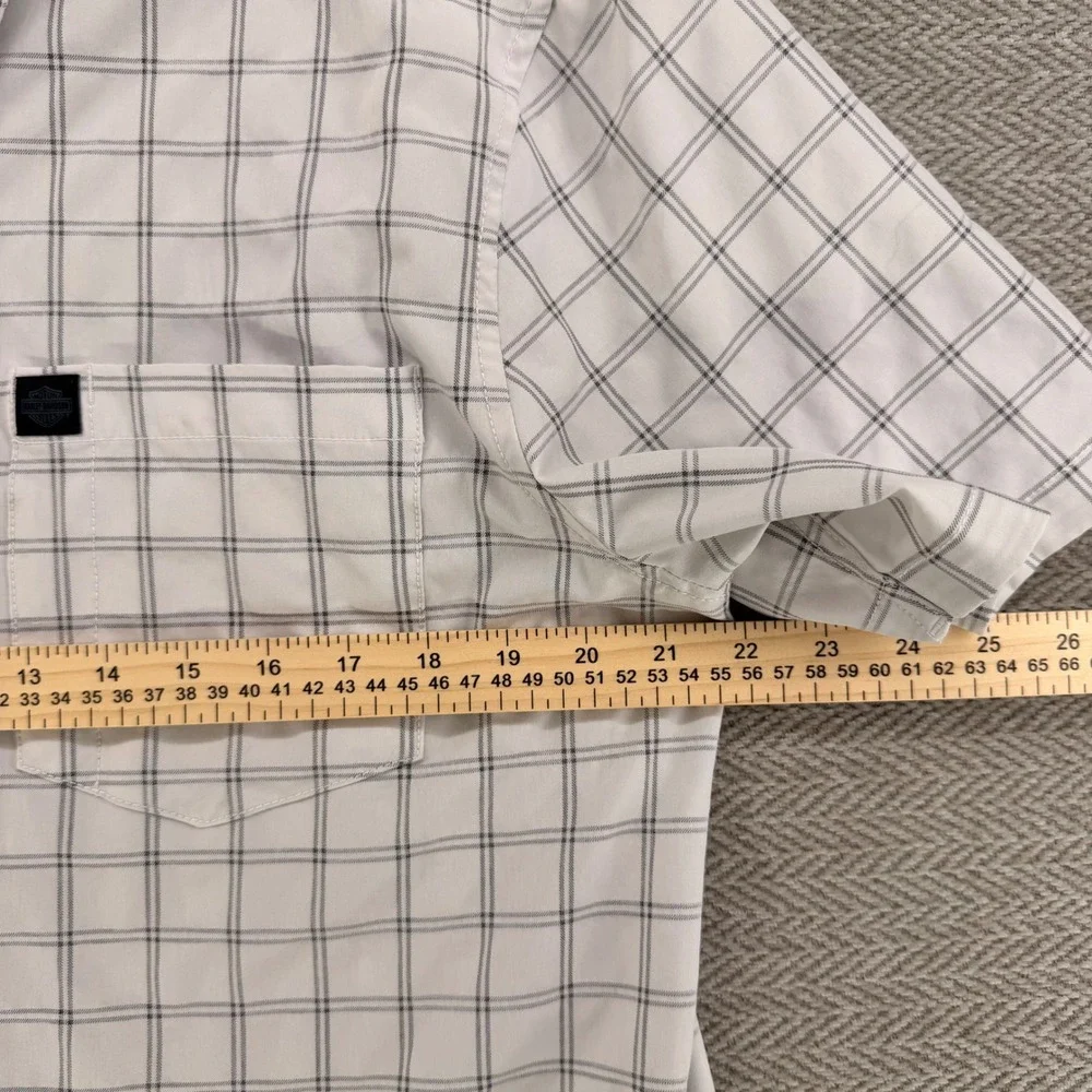 Harley-Davidson Mens White Grey Plaid Performance Short Sleeve Button Shirt L